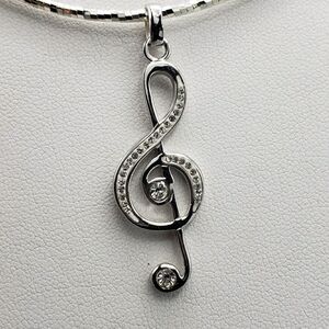 Treble Clef in Sterling Silver .925 w/ Crystals Pendant NEW Music Note Musician